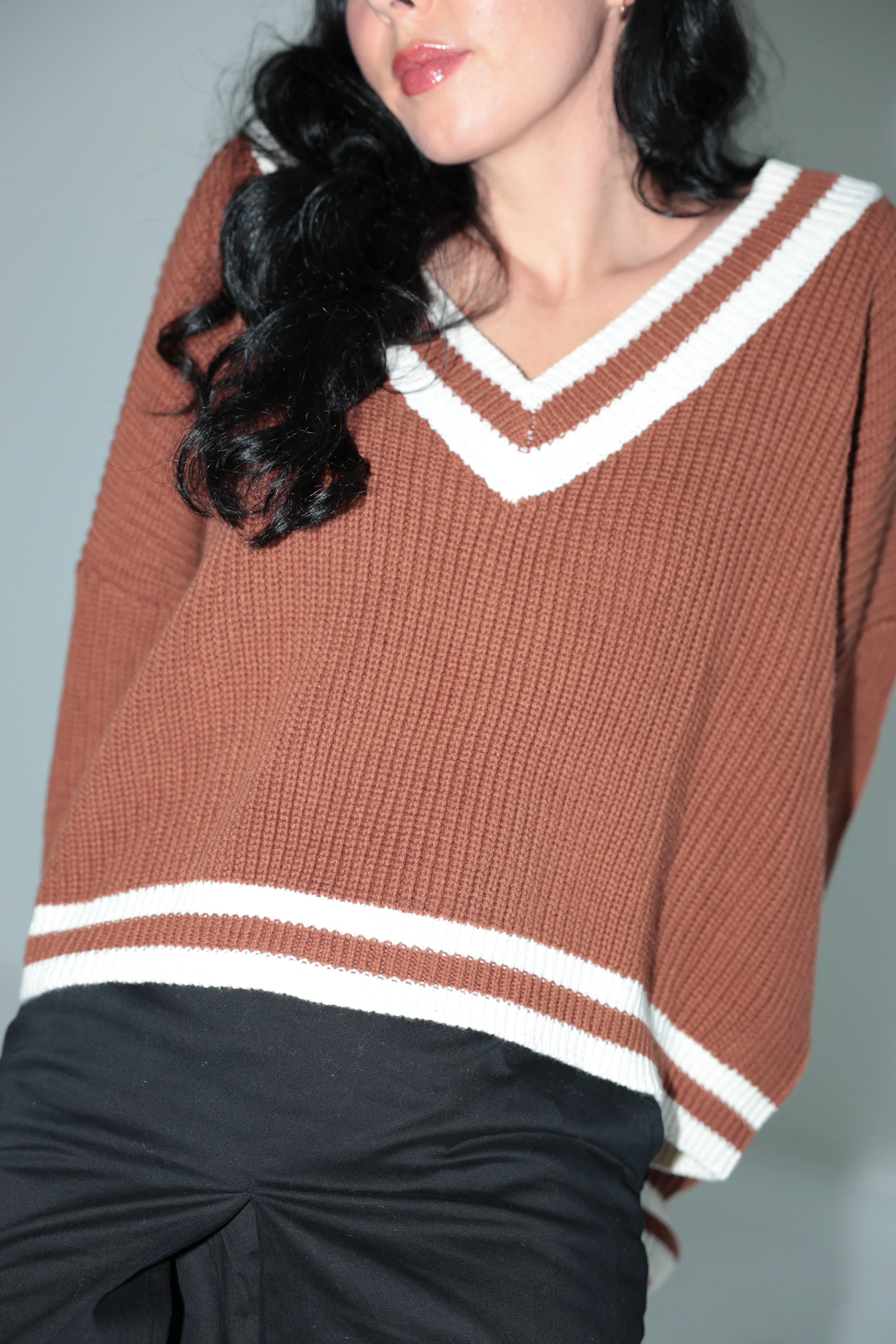 Vintage V-Neck Knit Sweater-Final Sale
