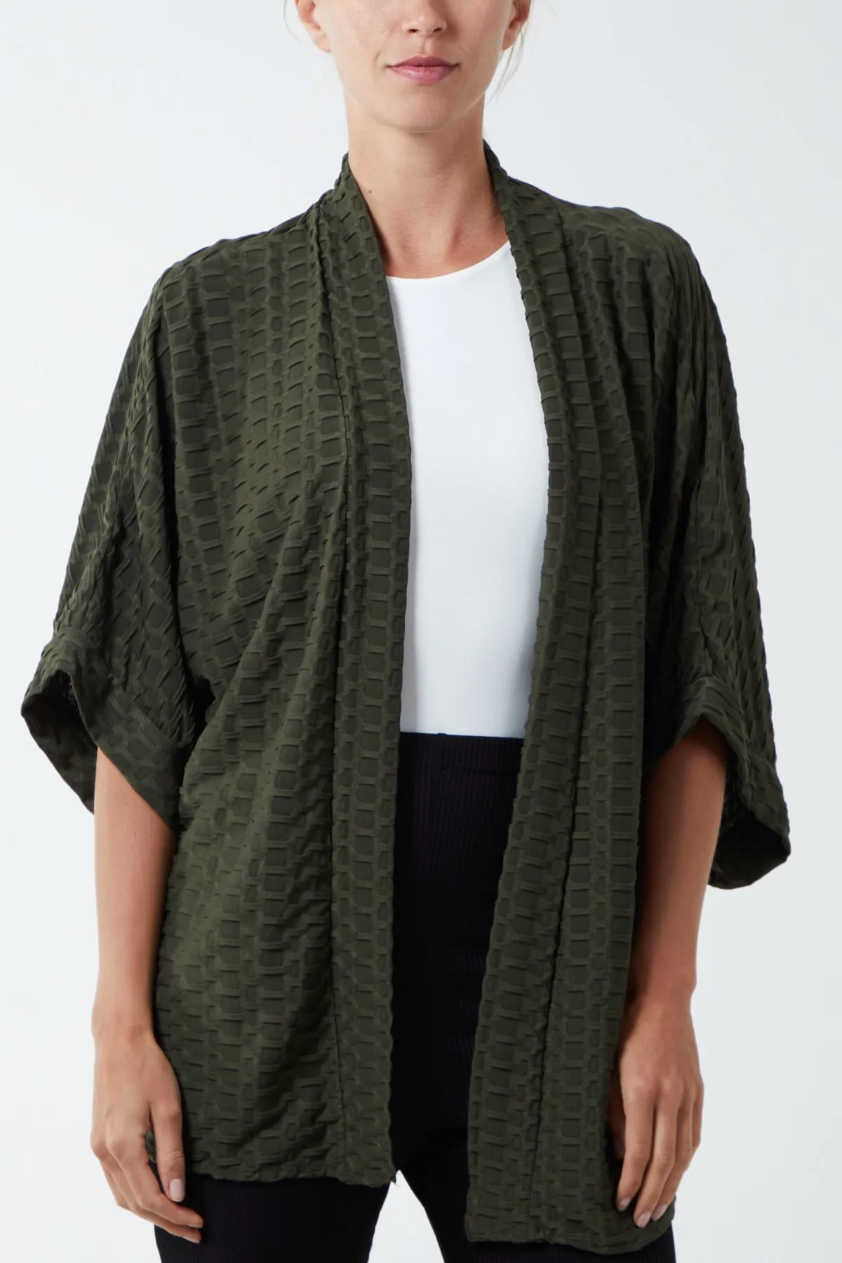 Waffle Texture Jersey Kimono Jacket