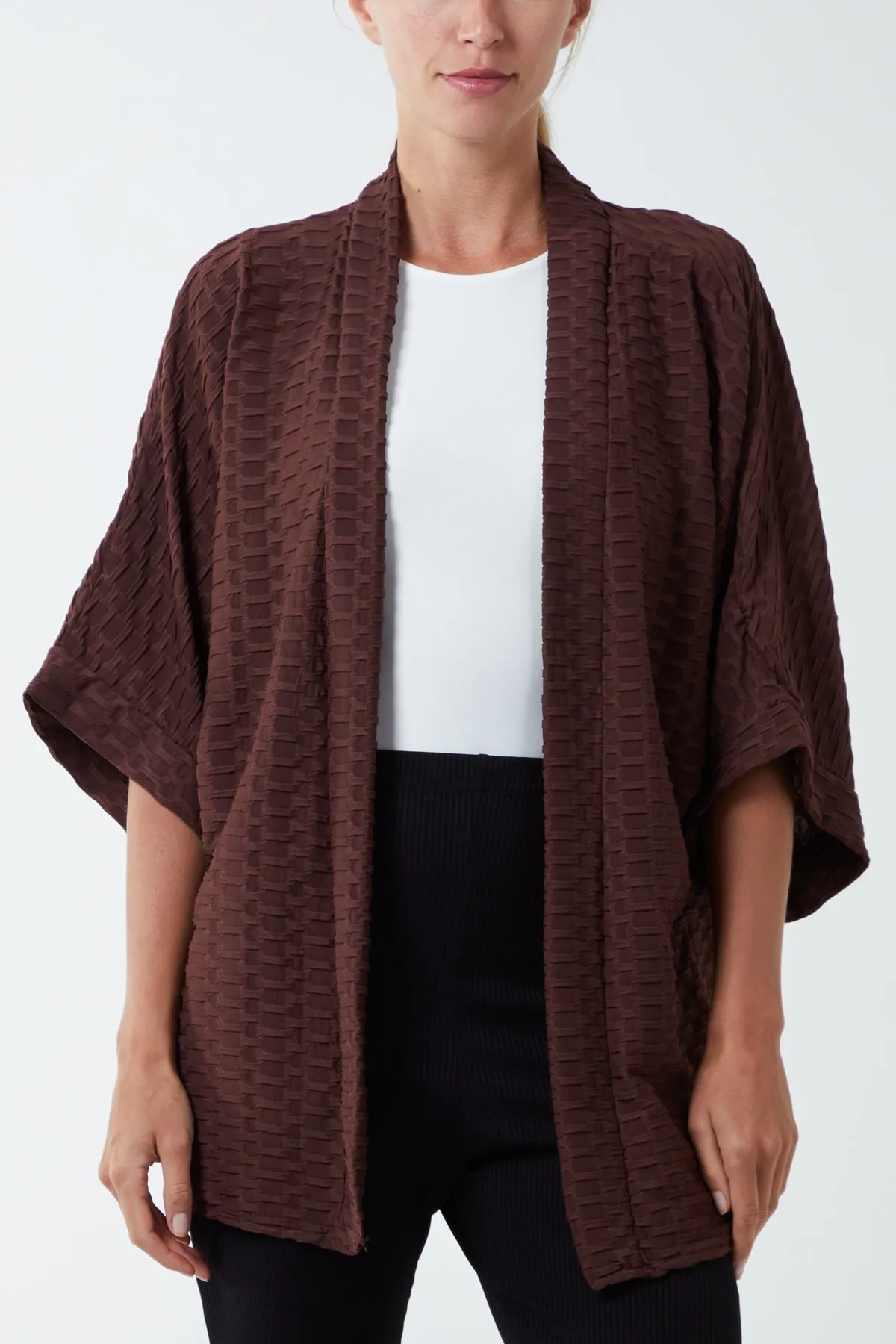 Waffle Texture Jersey Kimono Jacket