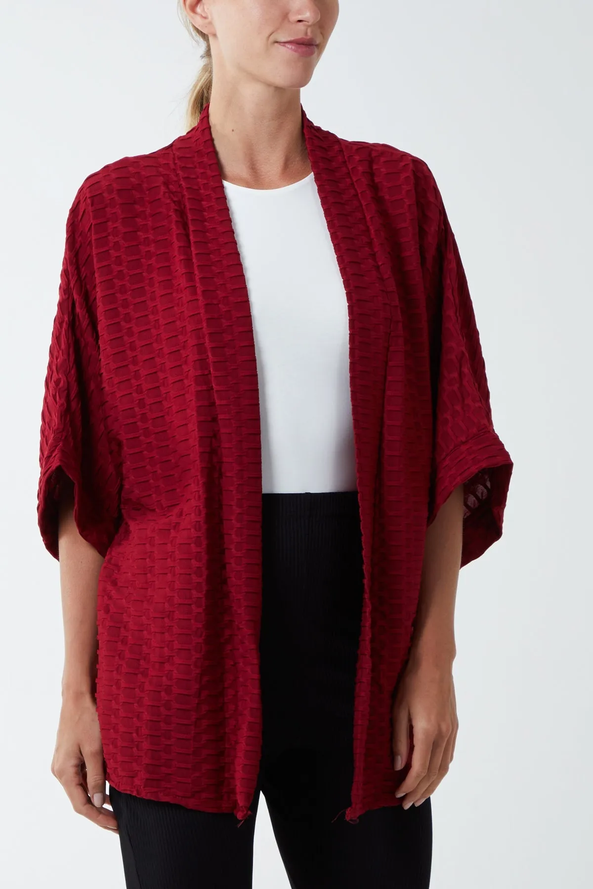 Waffle Texture Jersey Kimono Jacket