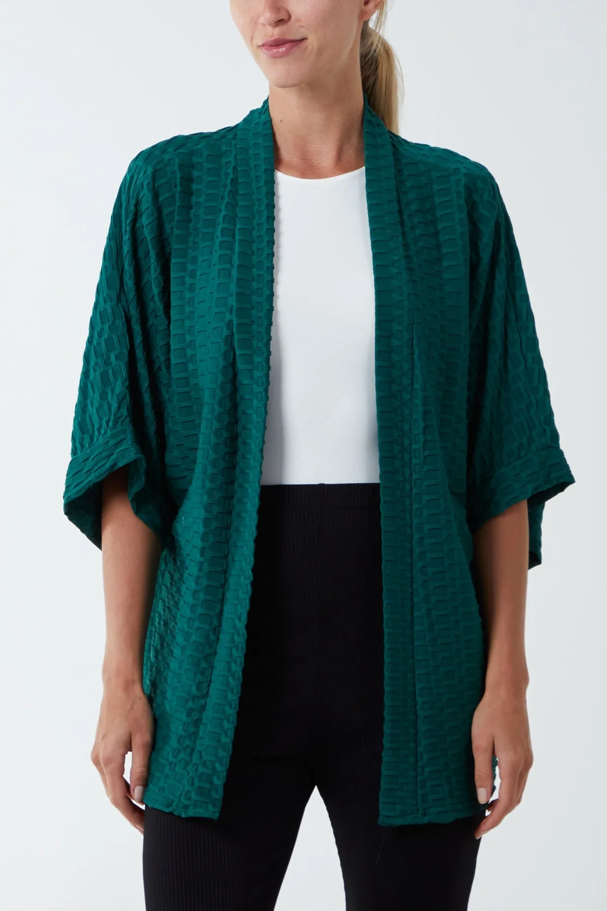 Waffle Texture Jersey Kimono Jacket