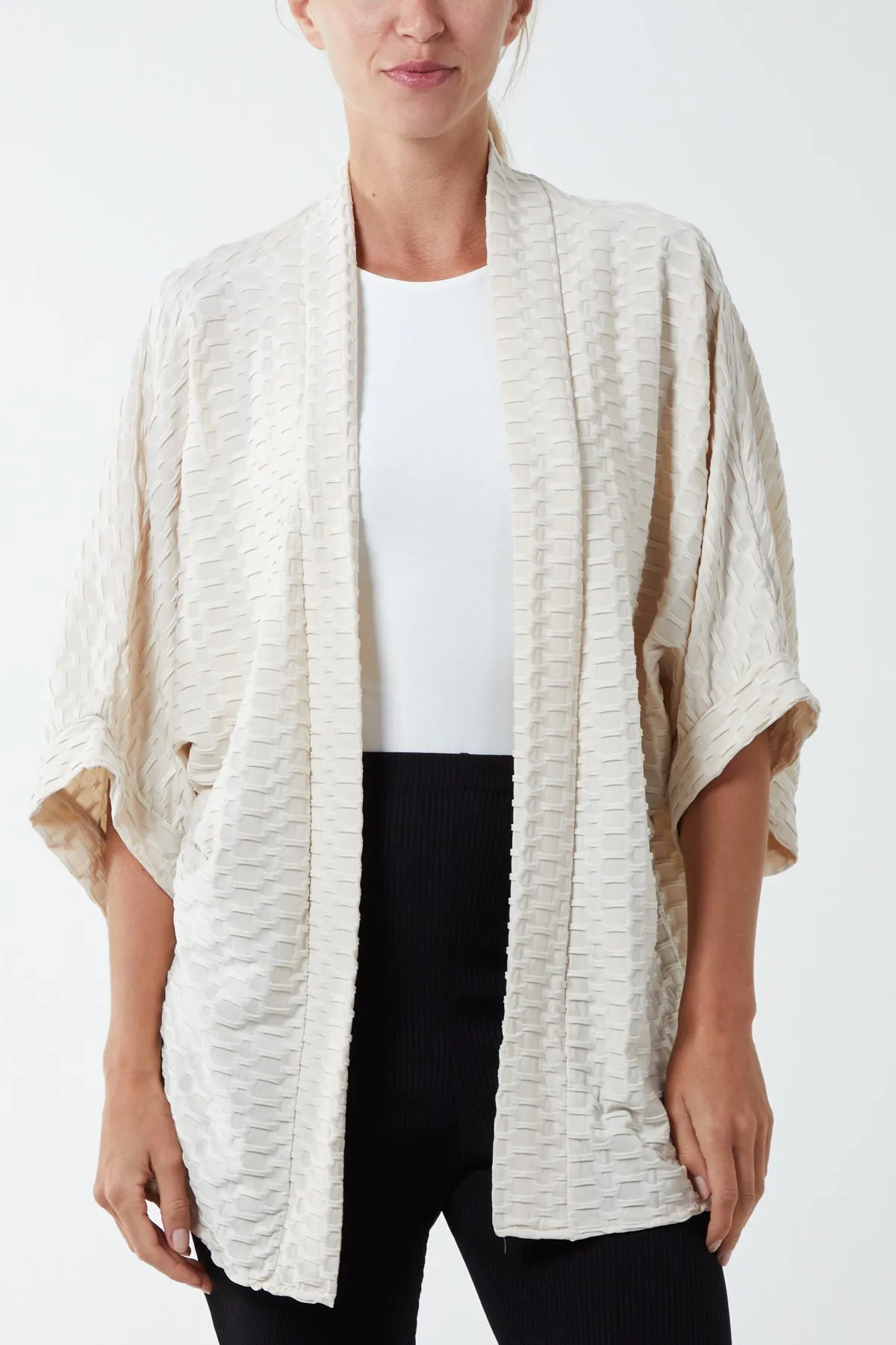 Waffle Texture Jersey Kimono Jacket