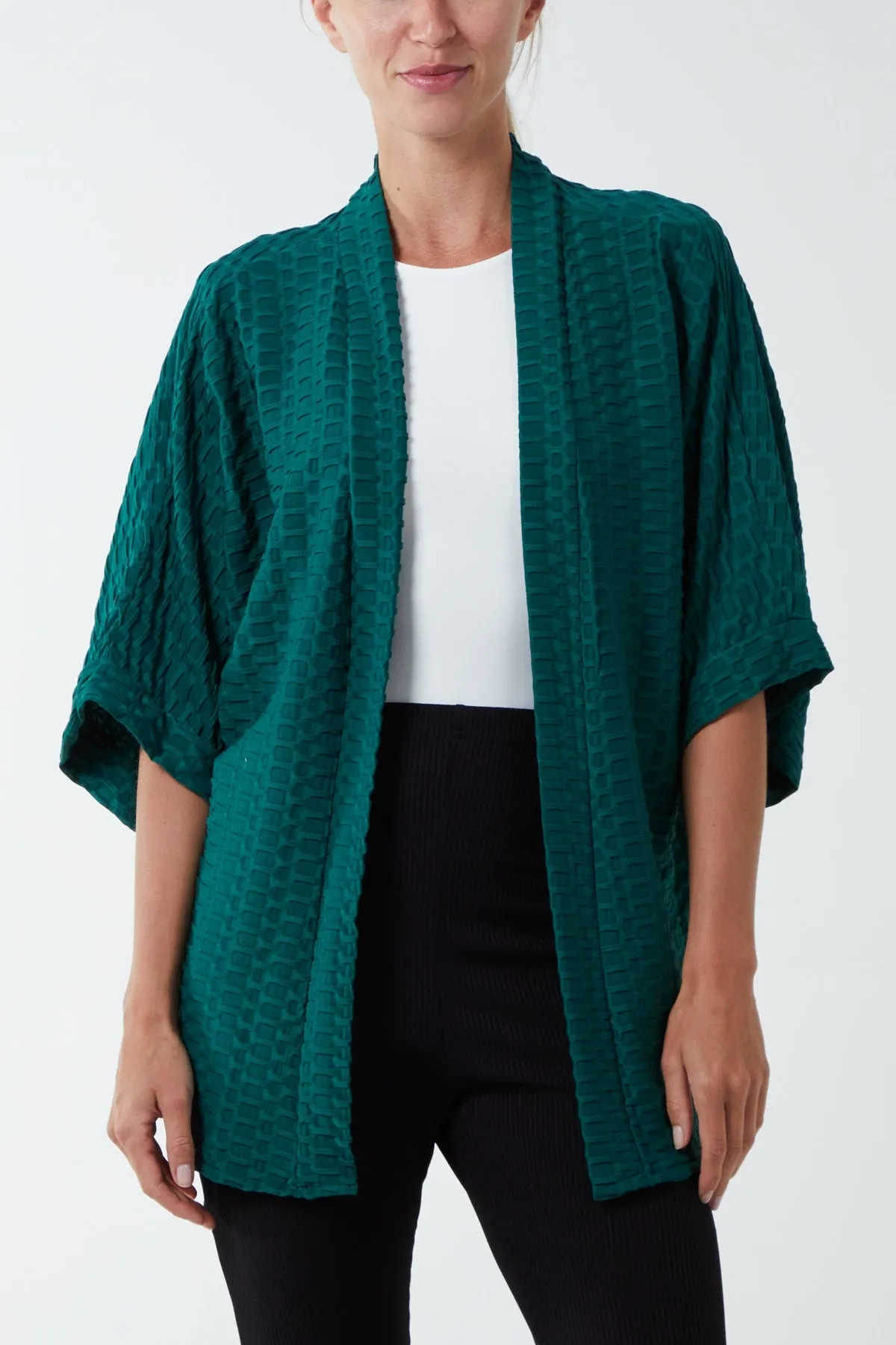 Waffle Texture Jersey Kimono Jacket