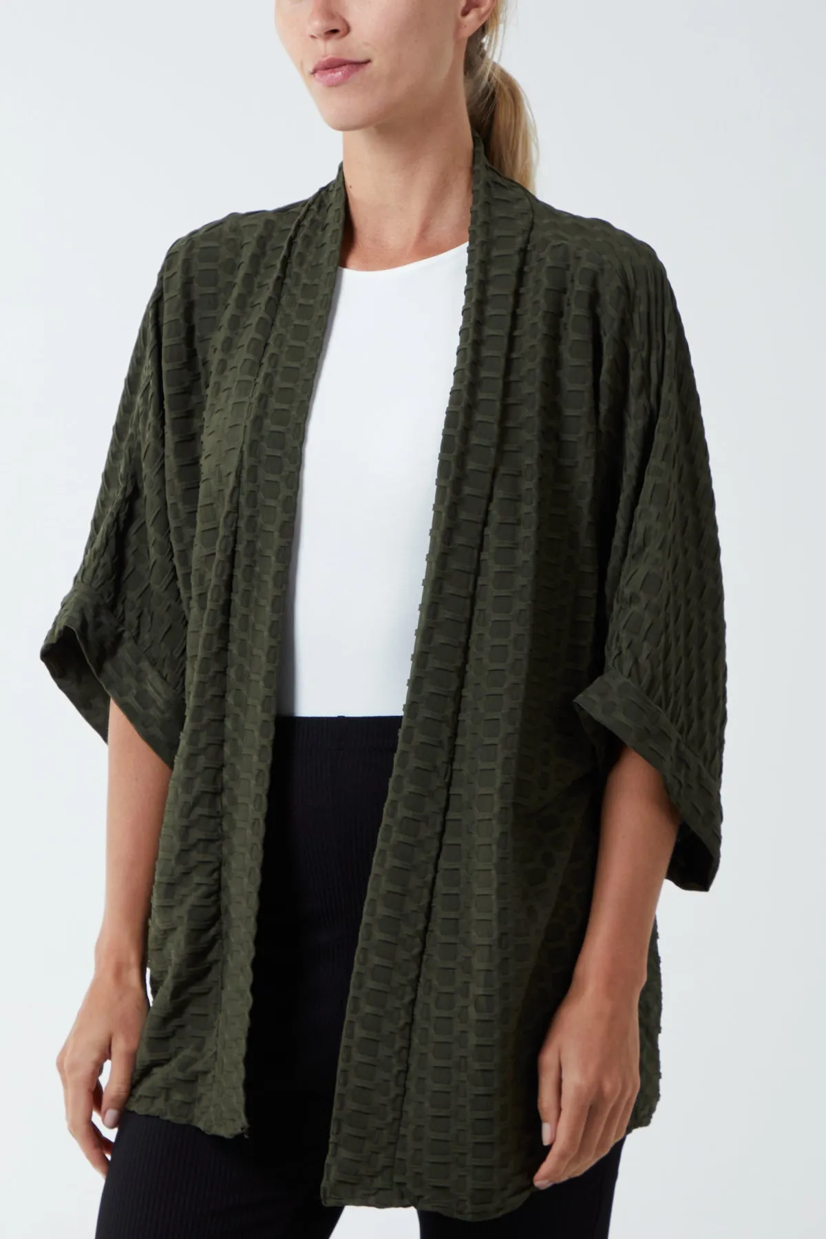 Waffle Texture Jersey Kimono Jacket