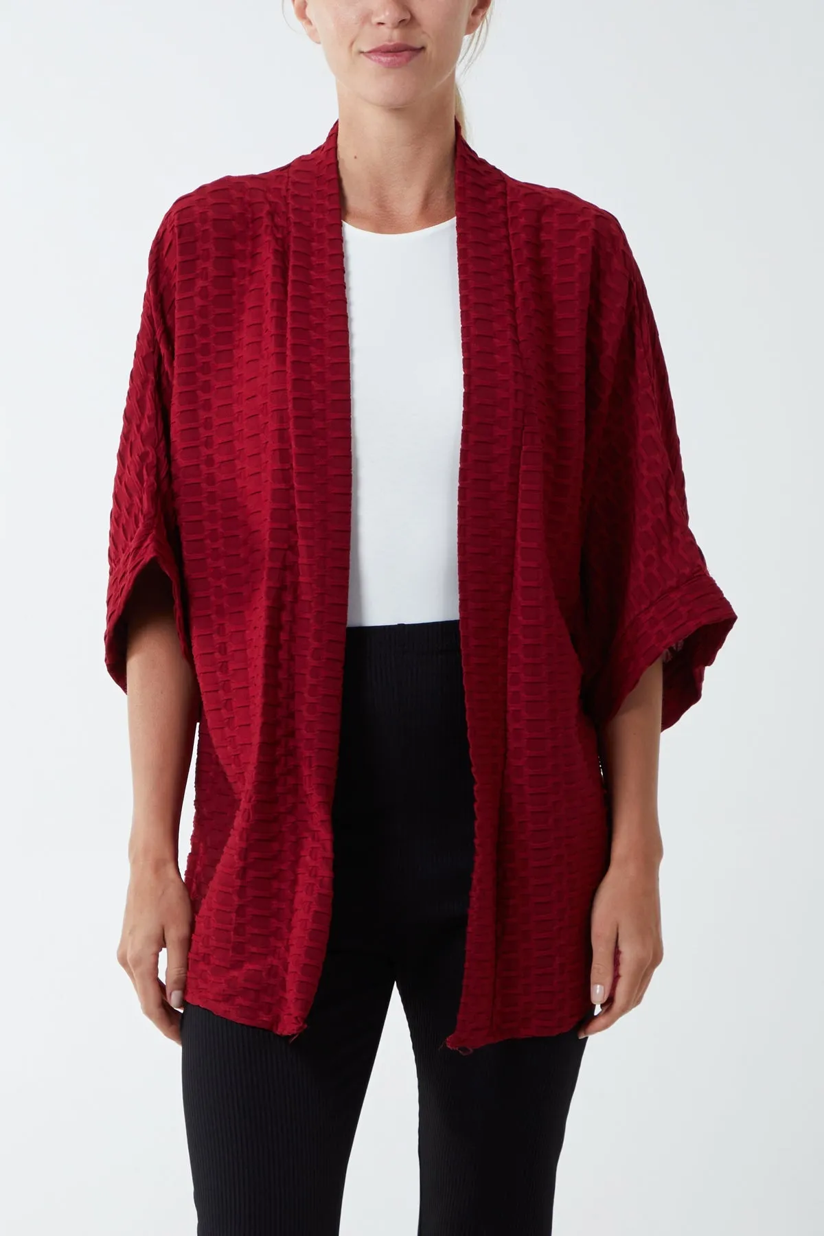 Waffle Texture Jersey Kimono Jacket