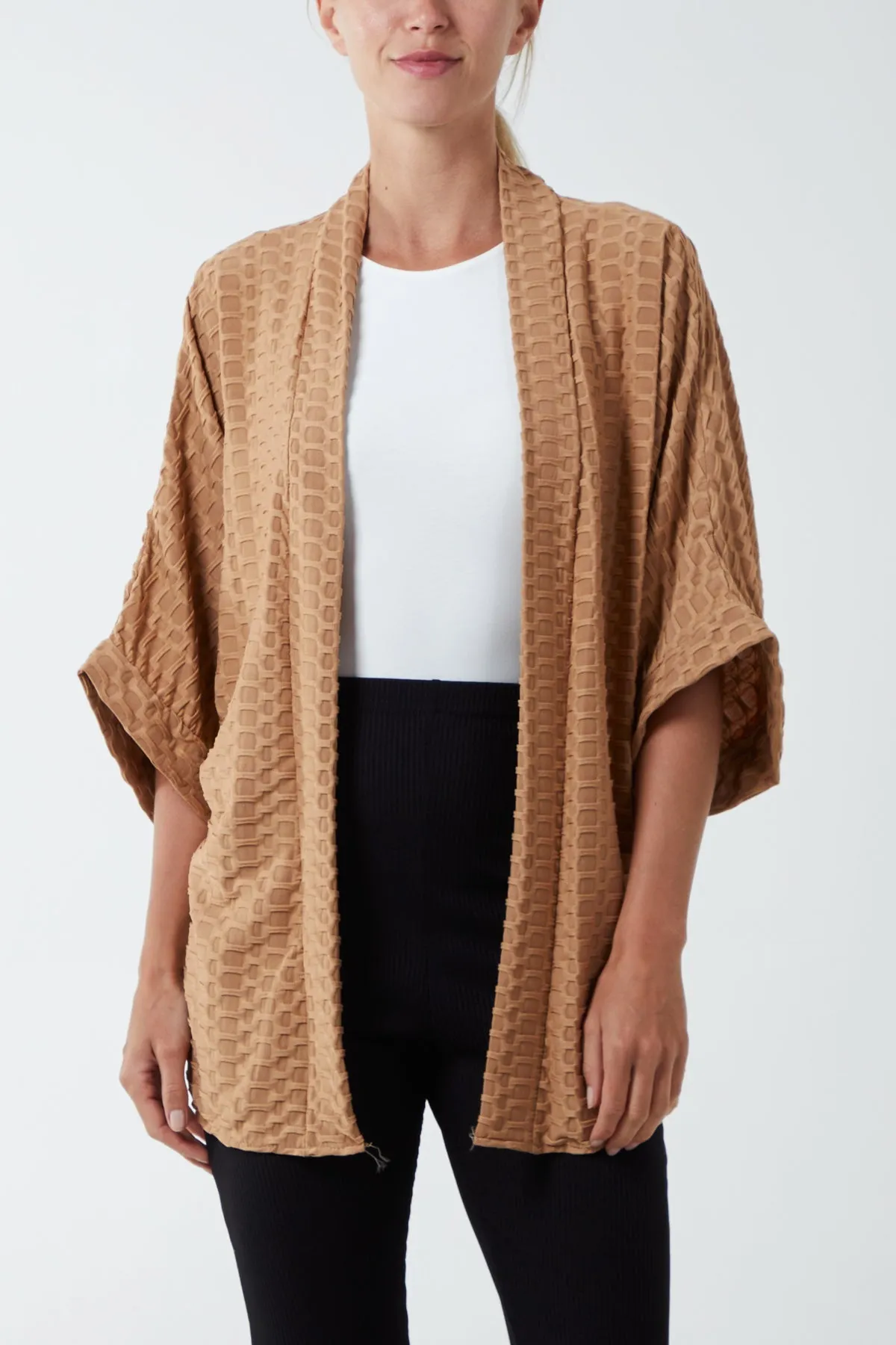 Waffle Texture Jersey Kimono Jacket