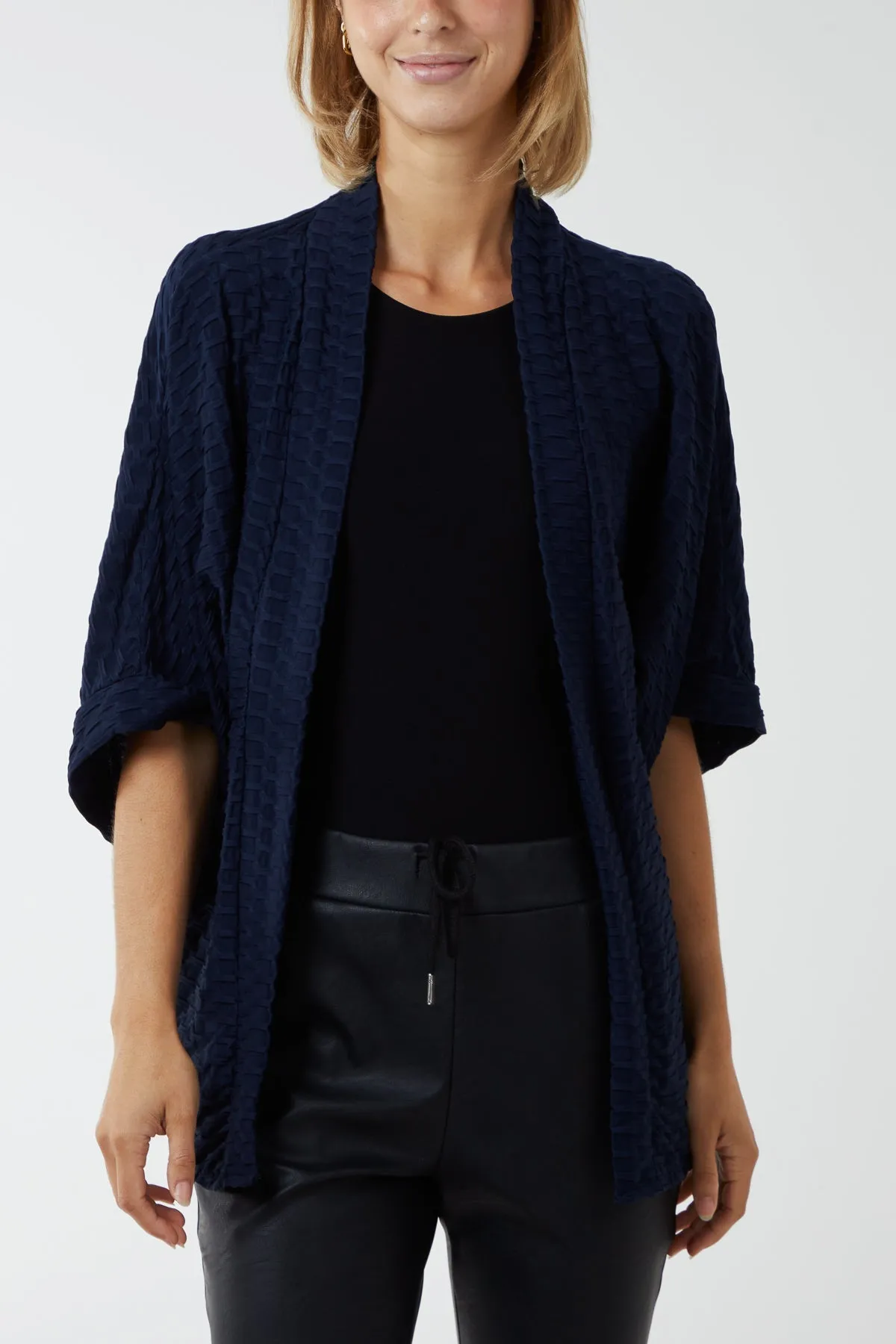 Waffle Texture Jersey Kimono Jacket