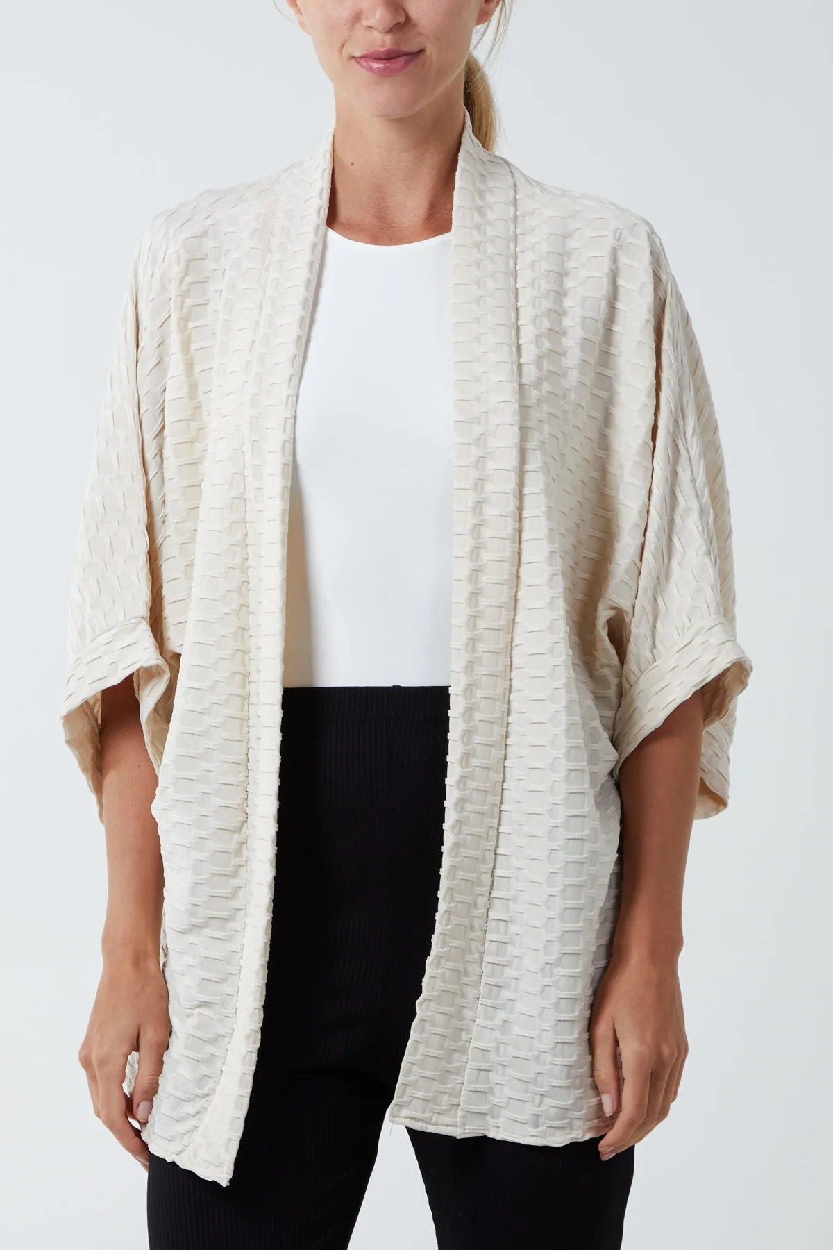 Waffle Texture Jersey Kimono Jacket