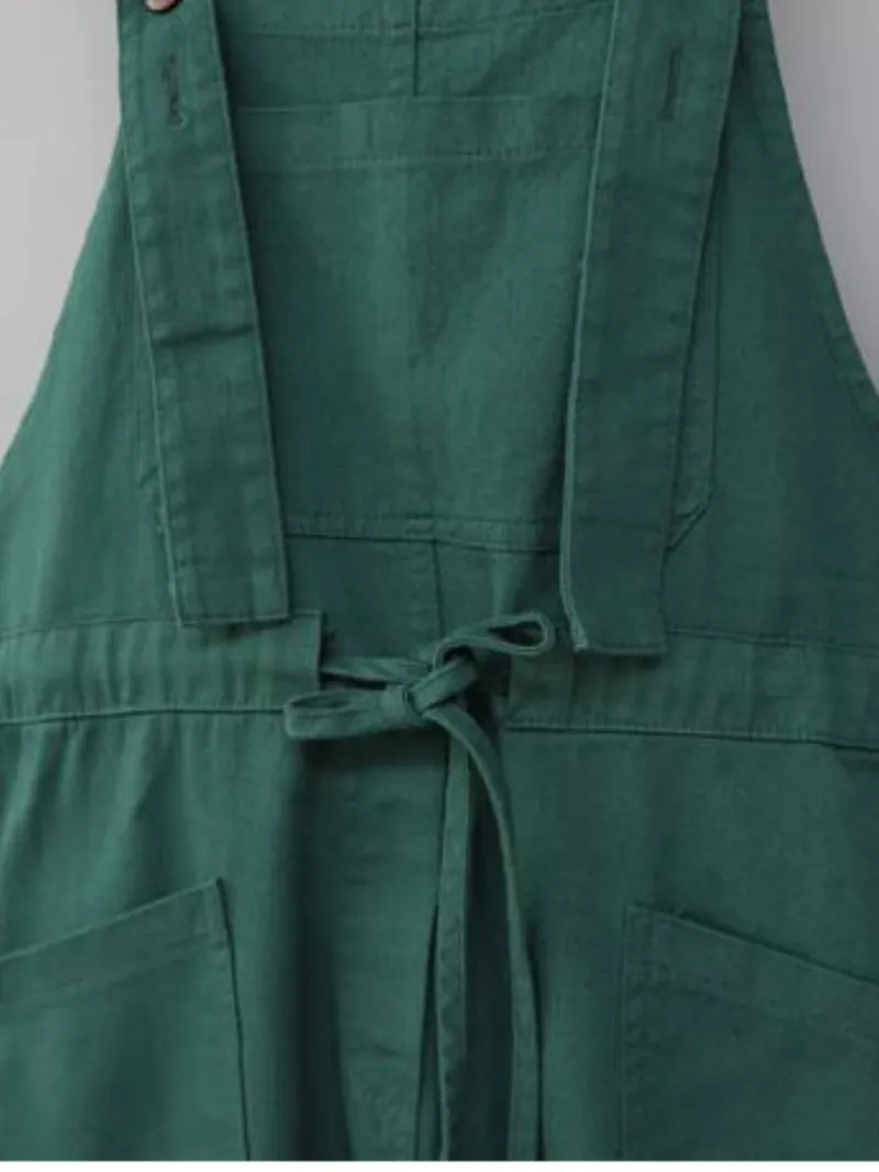 Waist Tie Belt Loose Wide-Leg Boho Pockets Overalls