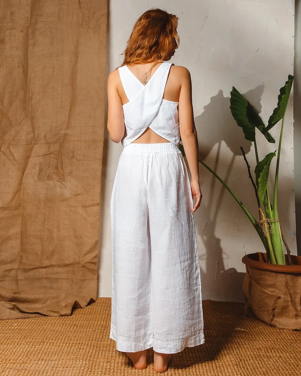 White Linen Wide Leg Pants