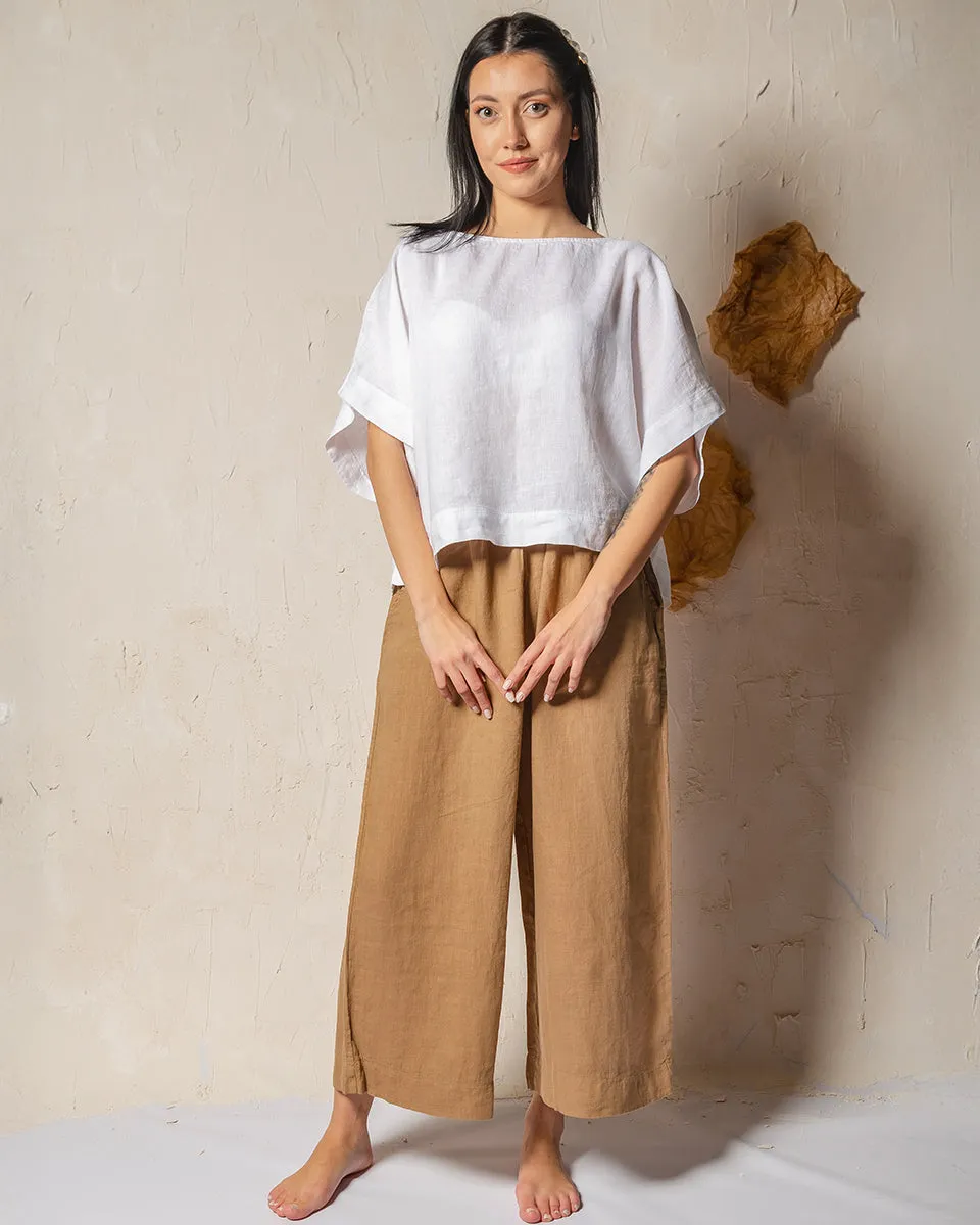 White Linen Wide Leg Pants