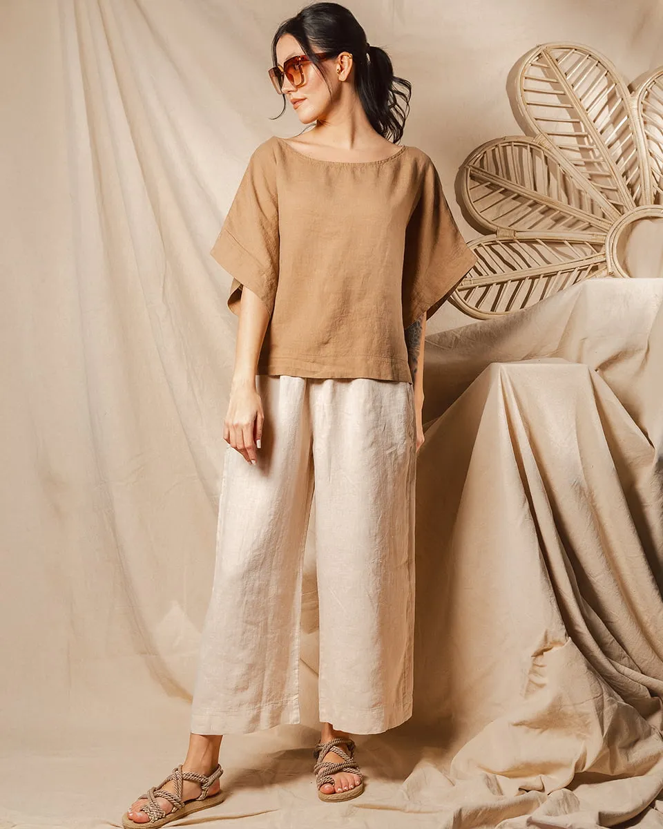 White Linen Wide Leg Pants