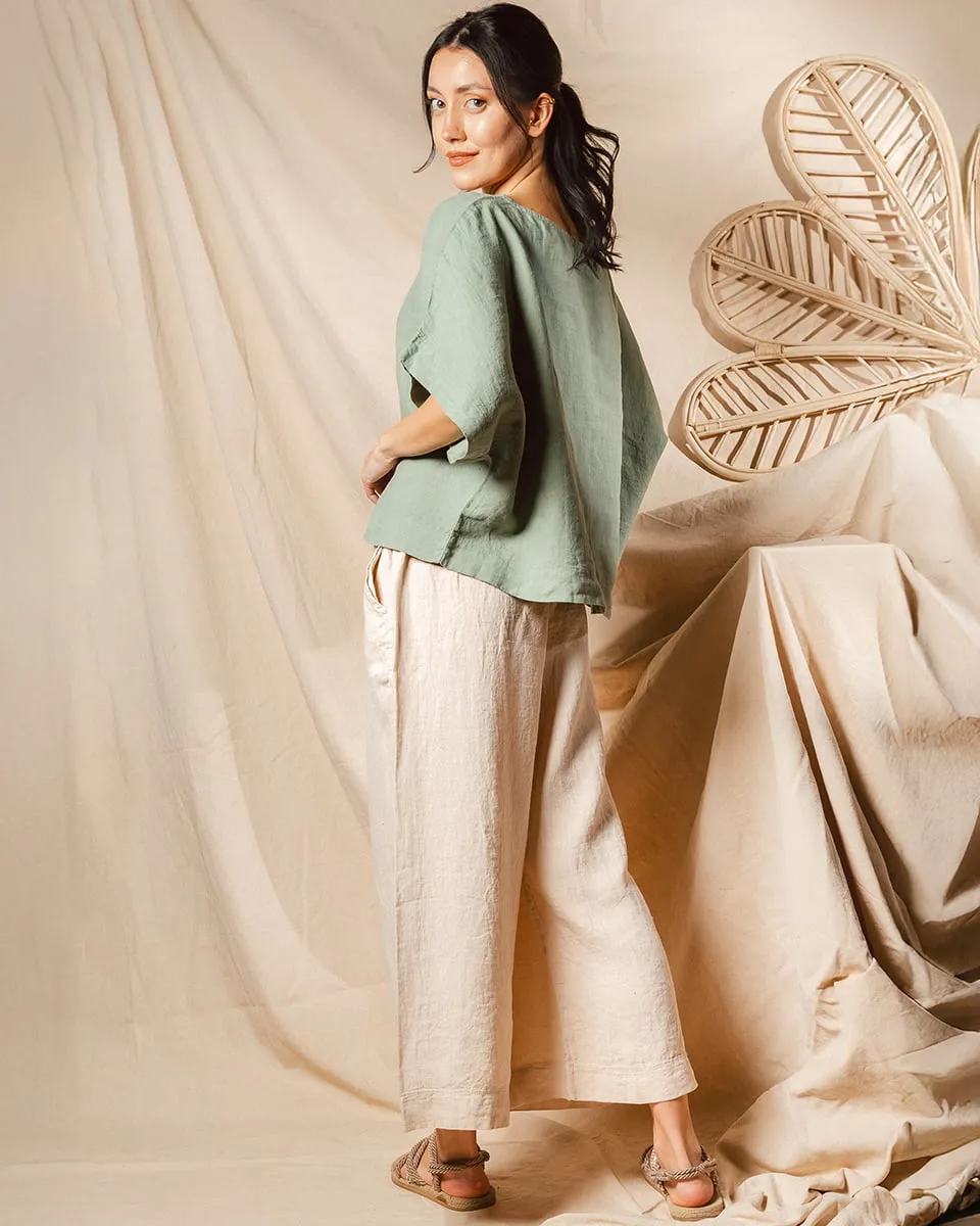 White Linen Wide Leg Pants