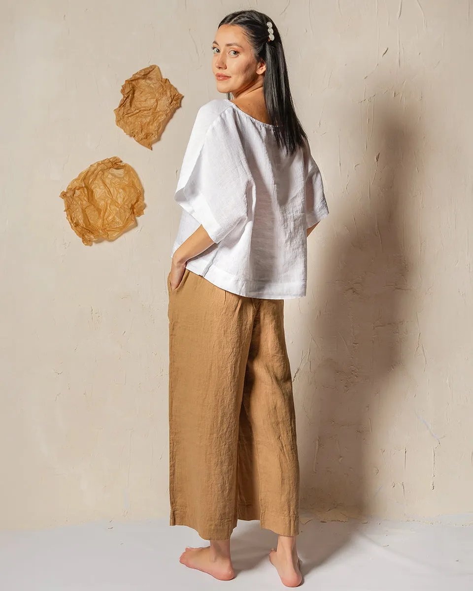 White Linen Wide Leg Pants