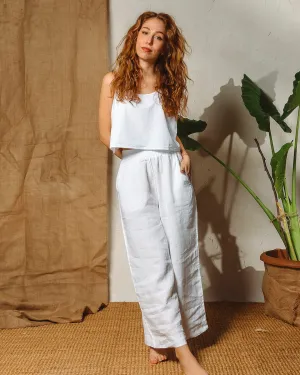 White Linen Wide Leg Pants