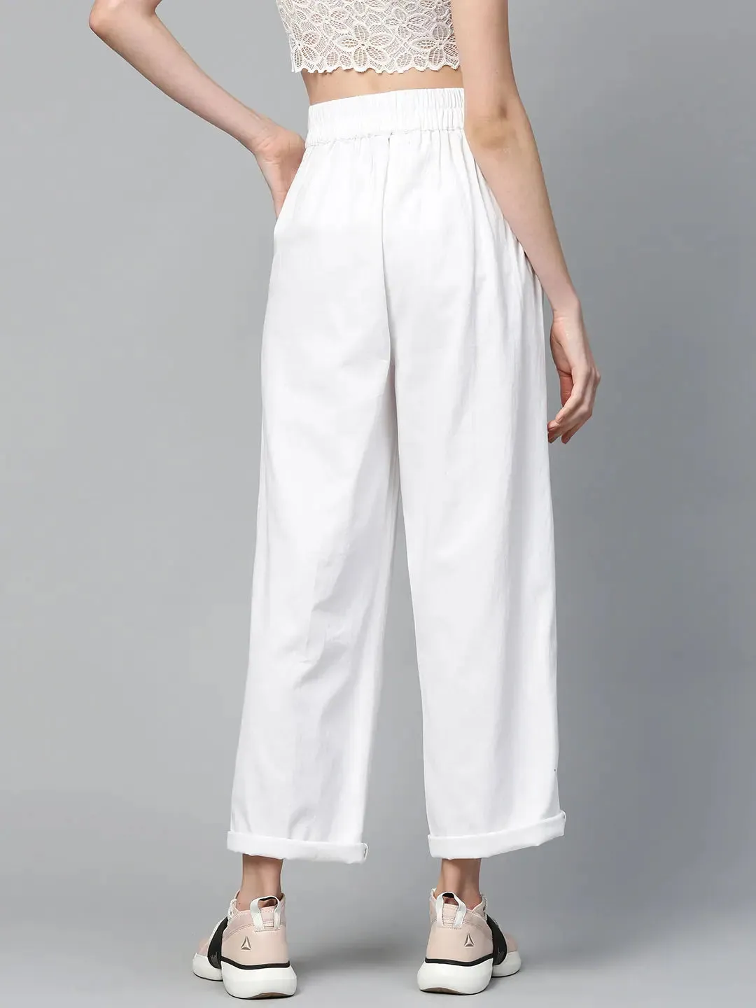 White Twill Wide Leg Pants