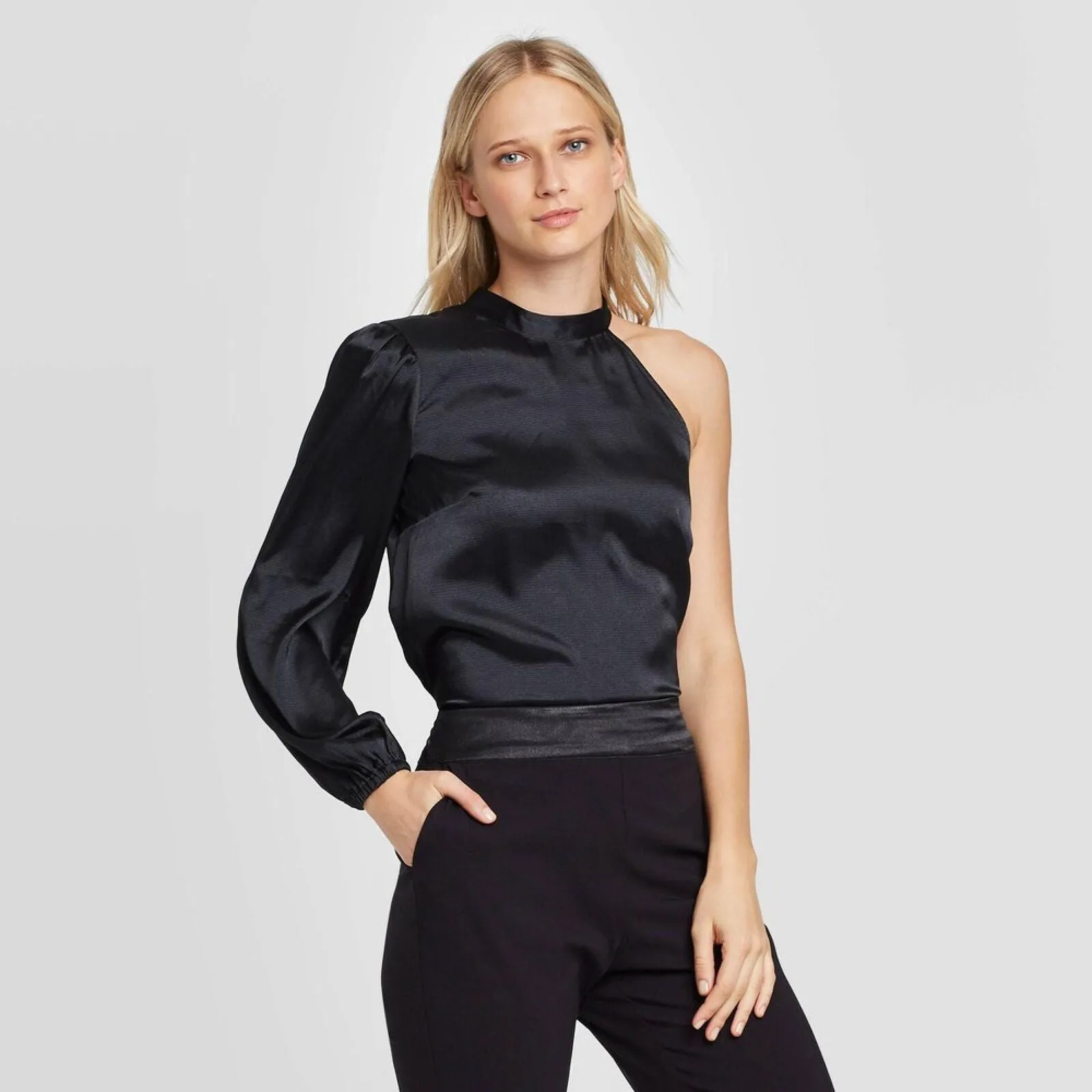 Who What Wear Women's Long Sleeve Collared Blouse WWT-794 Blaqck M