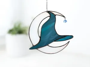Witch Decor Halloween Stained Glass hat- Home Autumn Decor For Window - Indoor Halloween Party Props - Cool Horror Hanging Gift