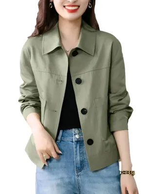 Woman Vintage Coats Female Casual Loose Outwear Long Sleeve Lapel Neck Solid Outwear Autumn Elegant Office Jackets