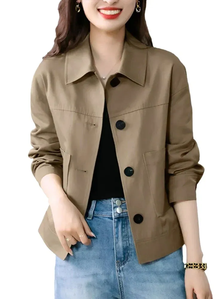 Woman Vintage Coats Female Casual Loose Outwear Long Sleeve Lapel Neck Solid Outwear Autumn Elegant Office Jackets