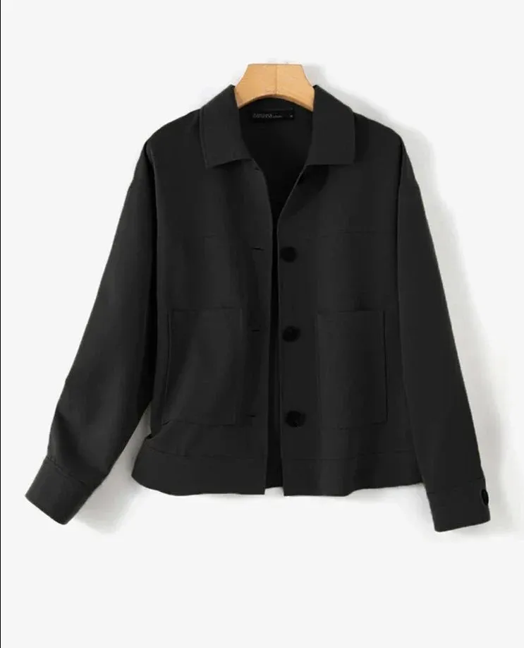 Woman Vintage Coats Female Casual Loose Outwear Long Sleeve Lapel Neck Solid Outwear Autumn Elegant Office Jackets