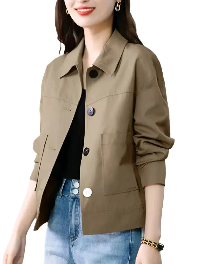 Woman Vintage Coats Female Casual Loose Outwear Long Sleeve Lapel Neck Solid Outwear Autumn Elegant Office Jackets