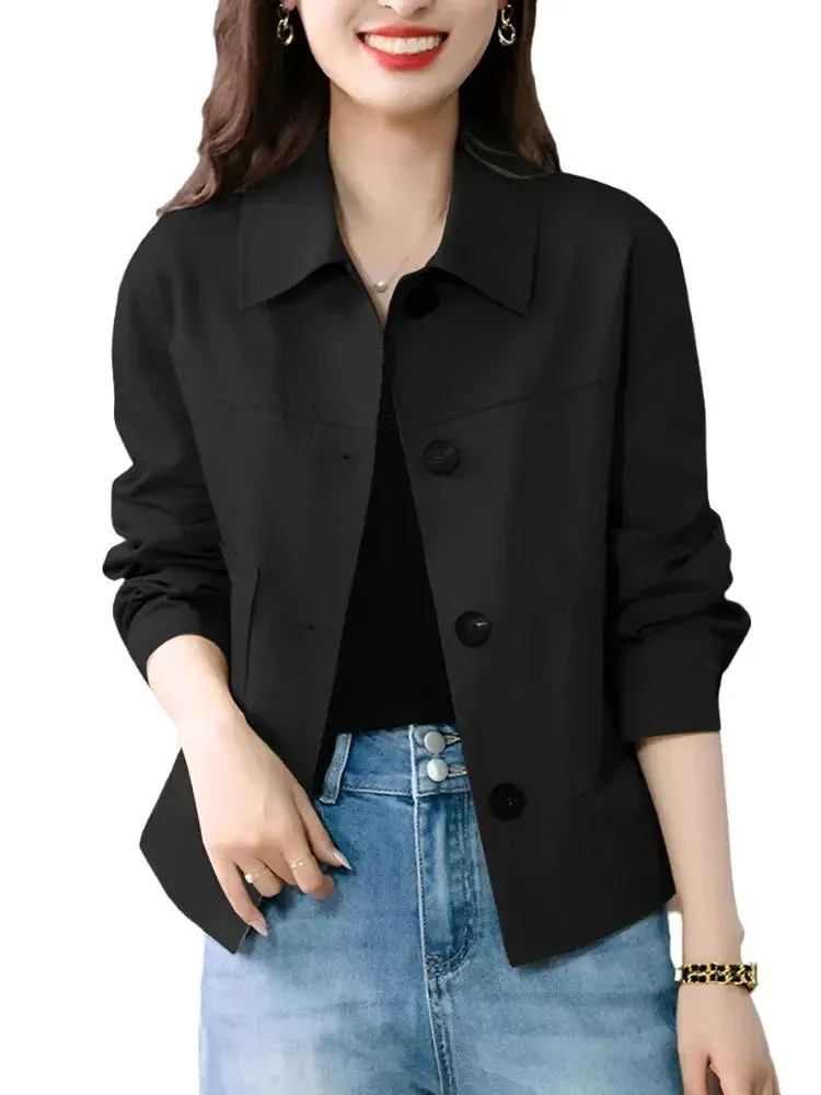 Woman Vintage Coats Female Casual Loose Outwear Long Sleeve Lapel Neck Solid Outwear Autumn Elegant Office Jackets