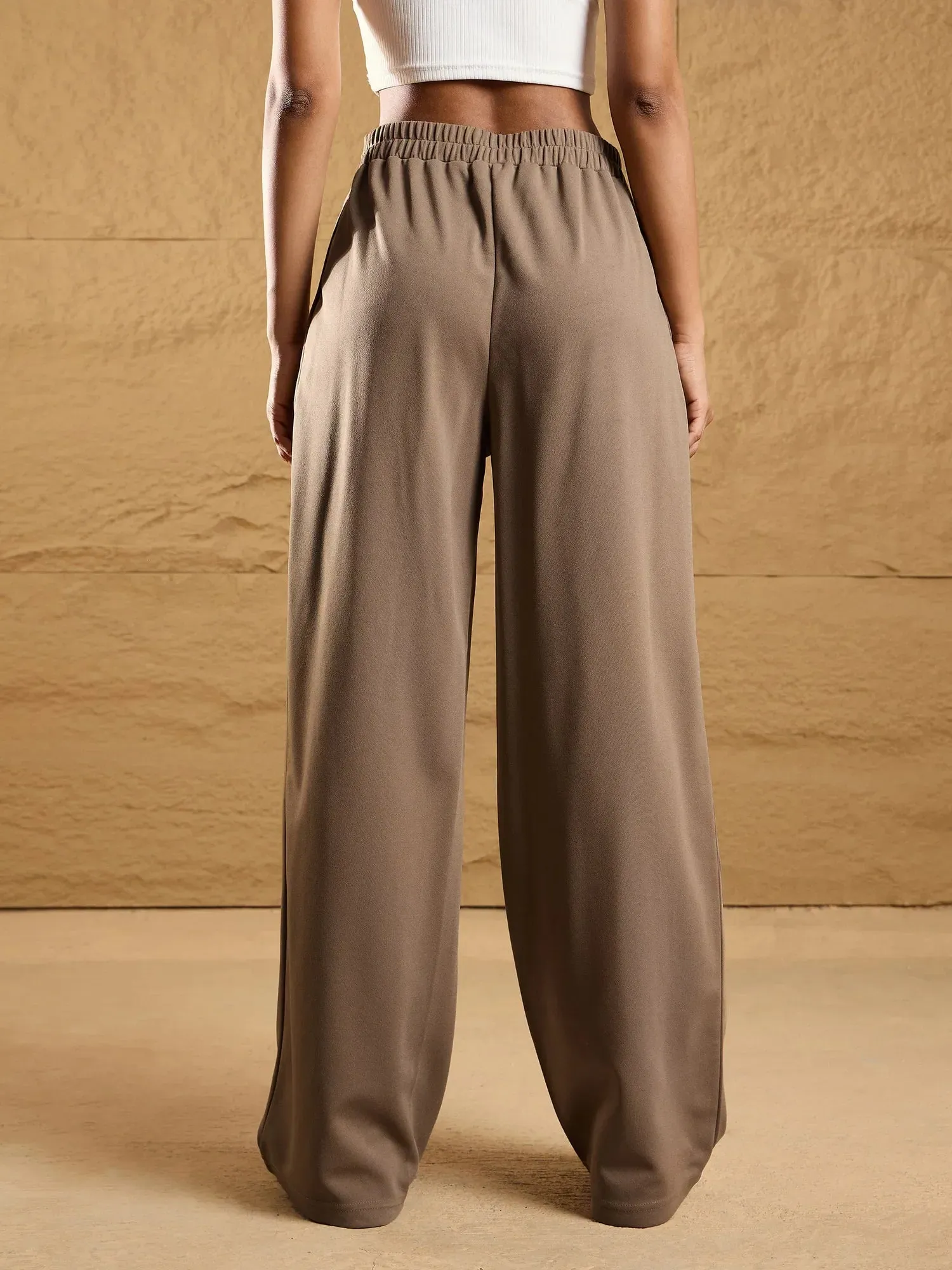 Women Beige Front Pleated Comfort Fit Korean Pants-SFPANT50861