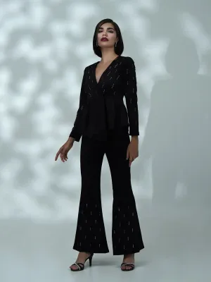 Women Black Studded Bellbottom Pants