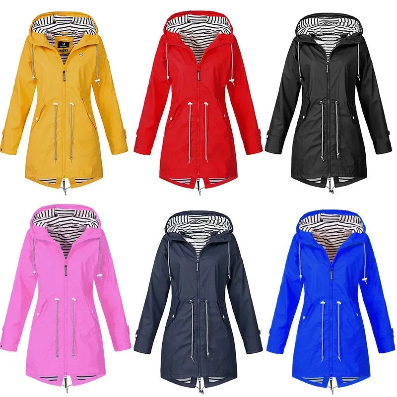 Women Fashion Raincoat  Windproof Jacket Hiking Lightweight