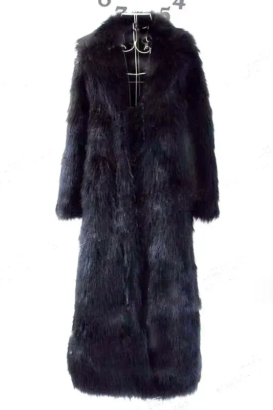 Women Faux Fox Fur Coats Maxi Long Jackets Turn Down Collar Loose Open Stitch Elegant Full Sleeve Long Coat Warm Thick Outerwear
