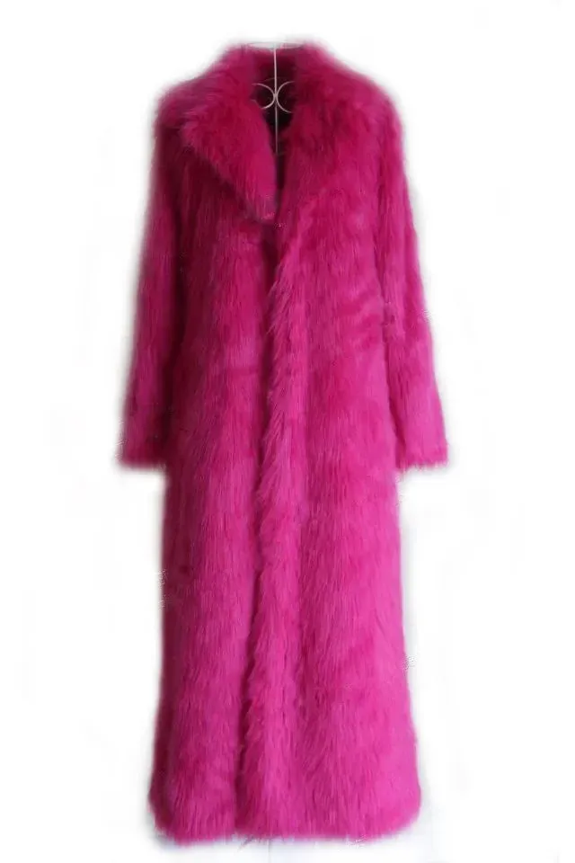 Women Faux Fox Fur Coats Maxi Long Jackets Turn Down Collar Loose Open Stitch Elegant Full Sleeve Long Coat Warm Thick Outerwear