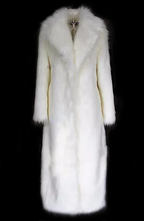Women Faux Fox Fur Coats Maxi Long Jackets Turn Down Collar Loose Open Stitch Elegant Full Sleeve Long Coat Warm Thick Outerwear