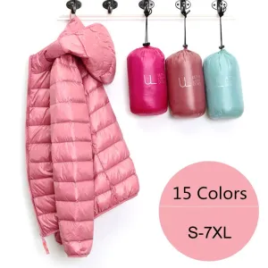 Women Puffer Jacket 15 Colors Plus Size 5XL 6XL 7XL New Spring Autumn Female Ultra Lightweight Packable Hooded Down Coats