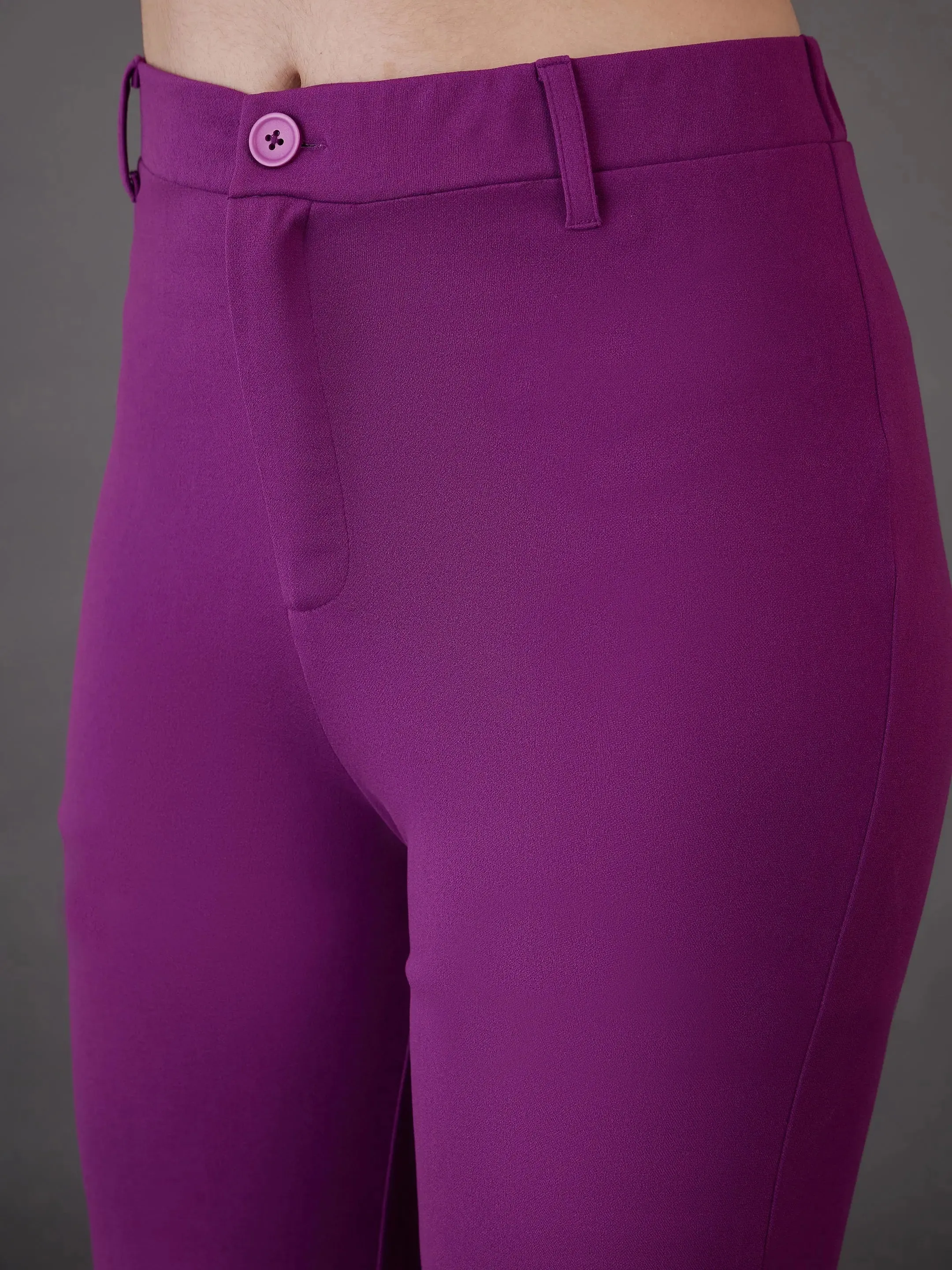 Women Purple Wrap Asymmetric Top With Bell Bottom Pants