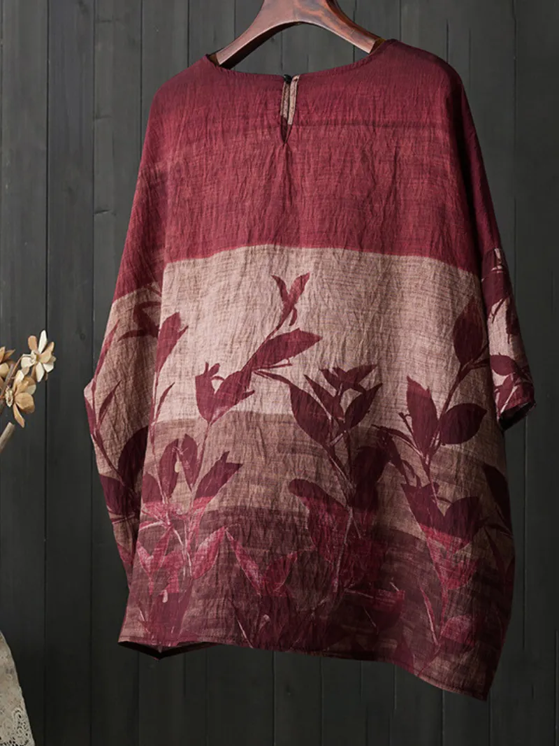 Women's Beauty Floral Printed Round Neck Shirt Tops