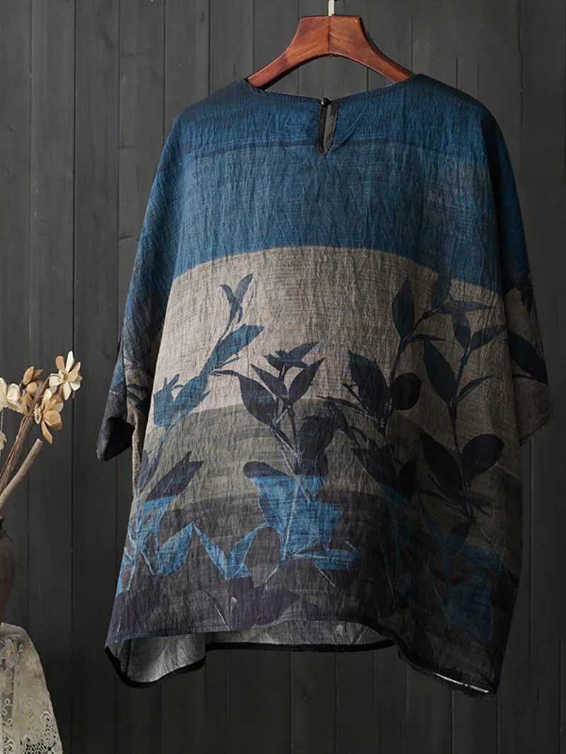 Women's Beauty Floral Printed Round Neck Shirt Tops