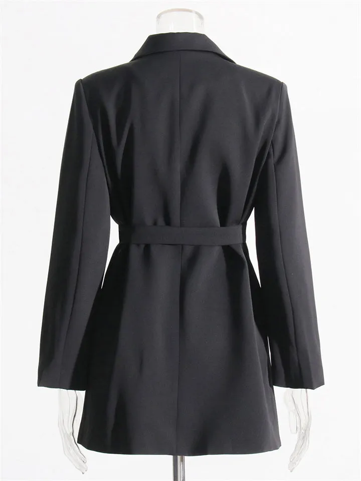 Women's Fashion Notched Collar Long Sleeve Blazer Coat