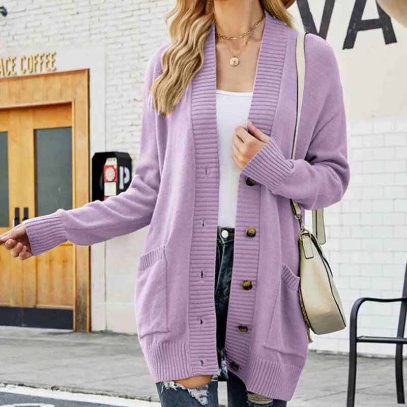 Womens Fashion Open Front Long Sleeve Cardigans Sweaters Coats with Pockets K599