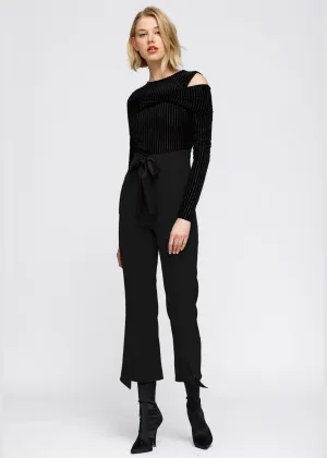 Women's High Waist Front Slit Trouser In Black