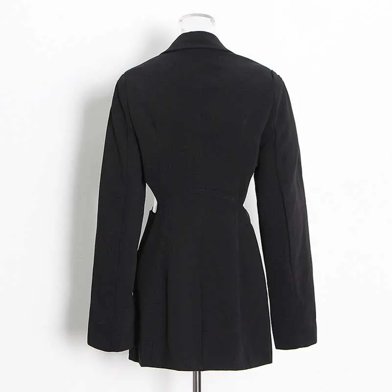 Women's One Button Blazer Cut Out Sides Mid-Length Coat