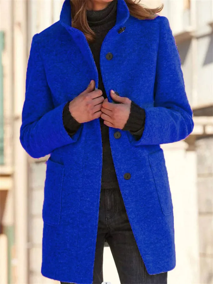 Women's Vintage Stand Collar Button Up Woollen Coats