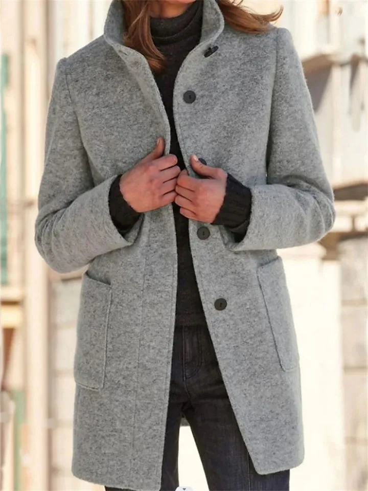Women's Vintage Stand Collar Button Up Woollen Coats