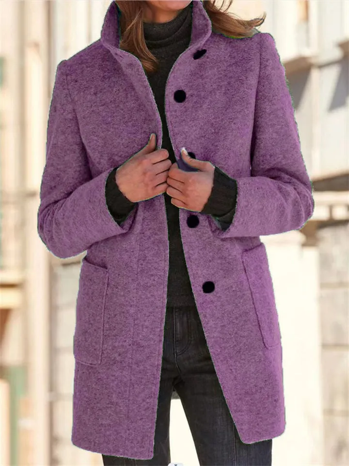 Women's Vintage Stand Collar Button Up Woollen Coats