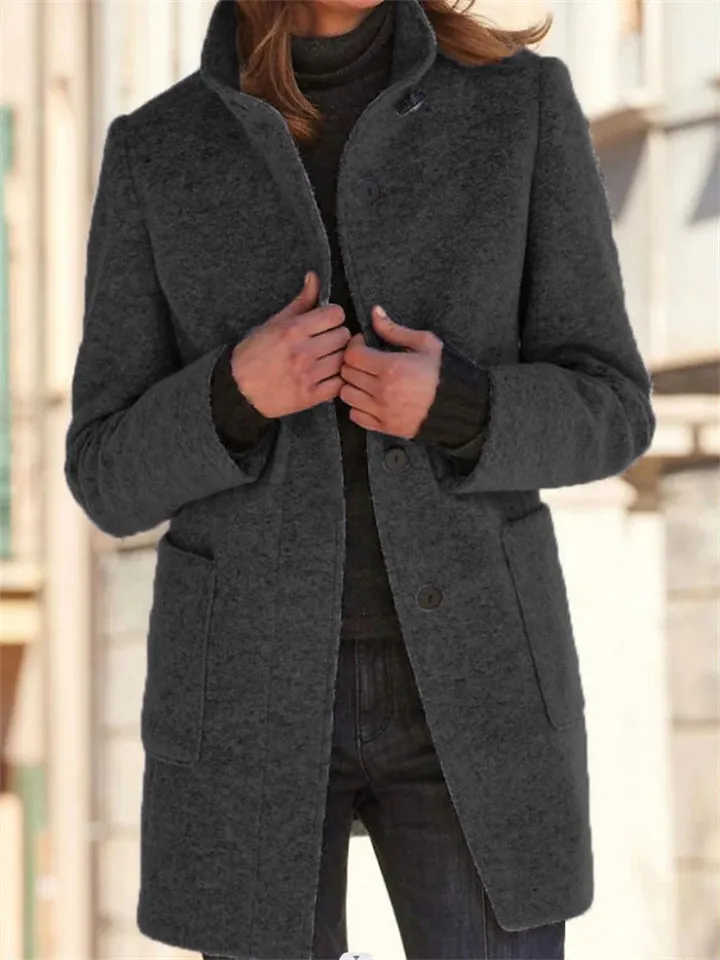 Women's Vintage Stand Collar Button Up Woollen Coats