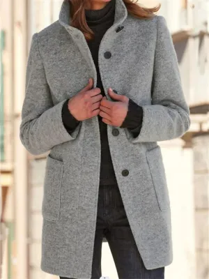 Women's Vintage Stand Collar Button Up Woollen Coats