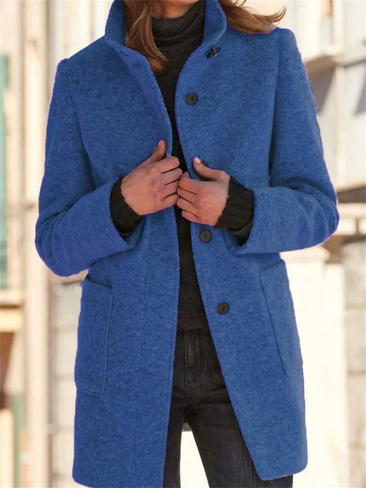 Women's Vintage Stand Collar Button Up Woollen Coats