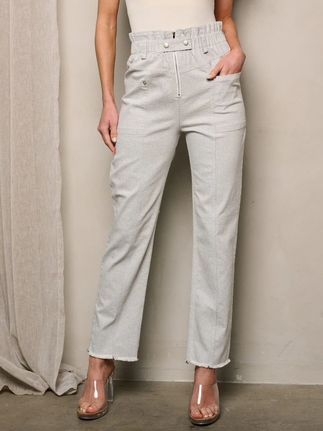 WOMEN'S ZIP UP POCKETS STRAIGHT LEG DENIM PANTS
