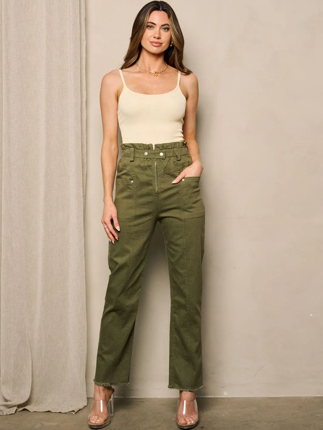 WOMEN'S ZIP UP POCKETS STRAIGHT LEG DENIM PANTS