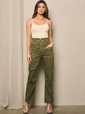 WOMEN'S ZIP UP POCKETS STRAIGHT LEG DENIM PANTS